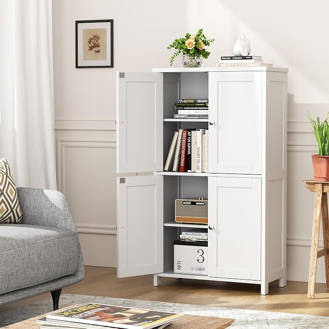 Shintenchi Bathroom Storage Cabinet with Doors and Shelves, Floor Cabinets for Washroom Furniture, Laundry Room, Organization with Adjustable Shelf, White