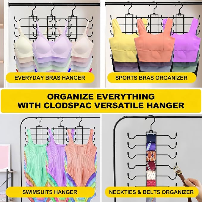 1 Pack Tank Top Hanger Space Saving, Dorm Room Essentials, Stainless Steel Closet-Organizer-and-Storage for Small Space, Non-Slip 6-Tier Hanging Sport Bras Holder