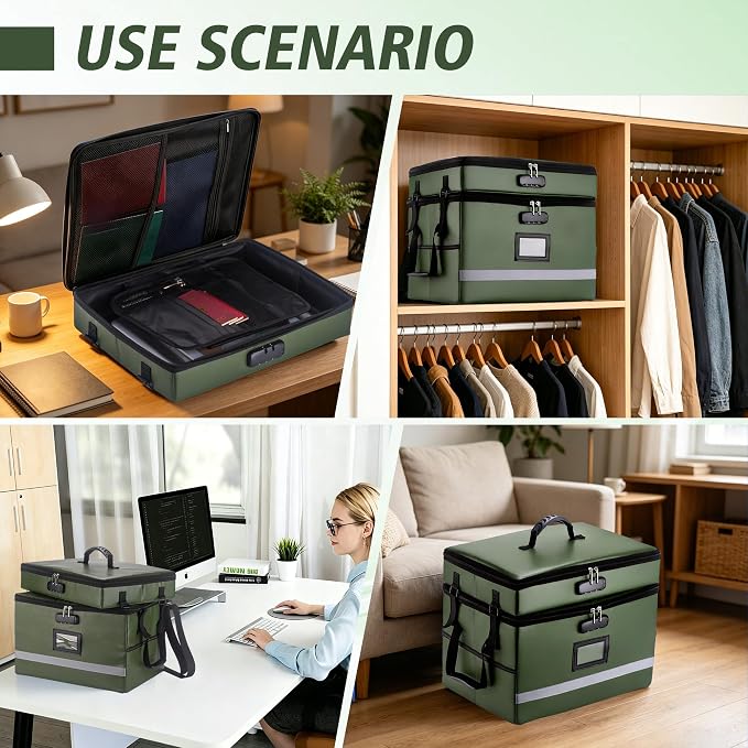 EXLIFBAG 2 Layer File Box with Lock, Portable Document Organizer Box with Handle, Fireproof File Box for Home Office, Legal File Organizer Storage