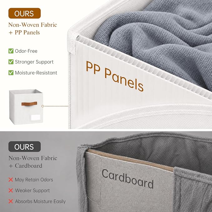 Storage Cubes 10 Pack, 11 Inch Fabric Storage Cubes Organizer Bins with Labels, Odor-Free & Sturdy PP Structure, Cubby Baskets for Closet, Shelves, Toys & Nursery (White)