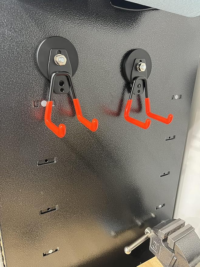 ULIBERMAGNET Heavy Duty Magnetic Garage Hook,10 Pack Strong Large Magnet Hooks for Power Drill,Garden Tools,Hose,Pegboard,Garage, Workshop,Magnetic Storage Hooks for Indoor Outdoor Hanging(Orange)