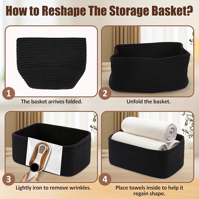 5-Pack Small Woven Rope Storage Baskets, 2 Sizes Organizer Bins | Fabric Cube Boxes and Rectangular Shallow Bins for Closet, Shelf, Bookshelf, Nursery, Changing Table, Bathroom, Toys & Home