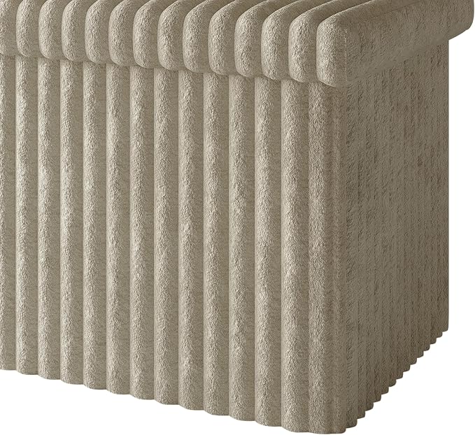 HOME DESIGN Florence 30" Upholstered Folding Storage Bench, Tufted Top, Space-Saving Storage, Light Beige Upholstery