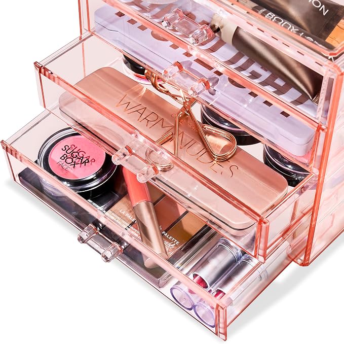 Sorbus Makeup Organizer - 4 Drawer Acrylic Make Up Organizers and Storage for Cosmetics, Jewelry, Beauty Supplies, Clear Makeup Organizer for Vanity, Girl's Room, College Dorm, Counter, Bathroom-Sinks