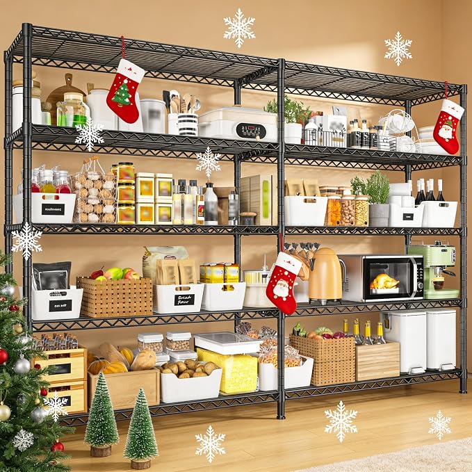REIBII Storage Shelves, 3680LBS Heavy Duty&Space Saving 81.5''W for Garage | 4 Tier Adjustable Wire Shelving, Powder Coated, Tool-Free Metal Shelf, Scratch Resistant, Rust-resistant, 23.62"Dx70.86"H