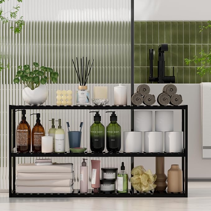 Extra Long Bathroom Organizer Storage Shelves 100% Bamboo Adjustable Height Over The Toilet Storage Floating Shelf for Wall Shower Shelf Can Placed in The Bathroom Kitchen Living Room for Multi Usage