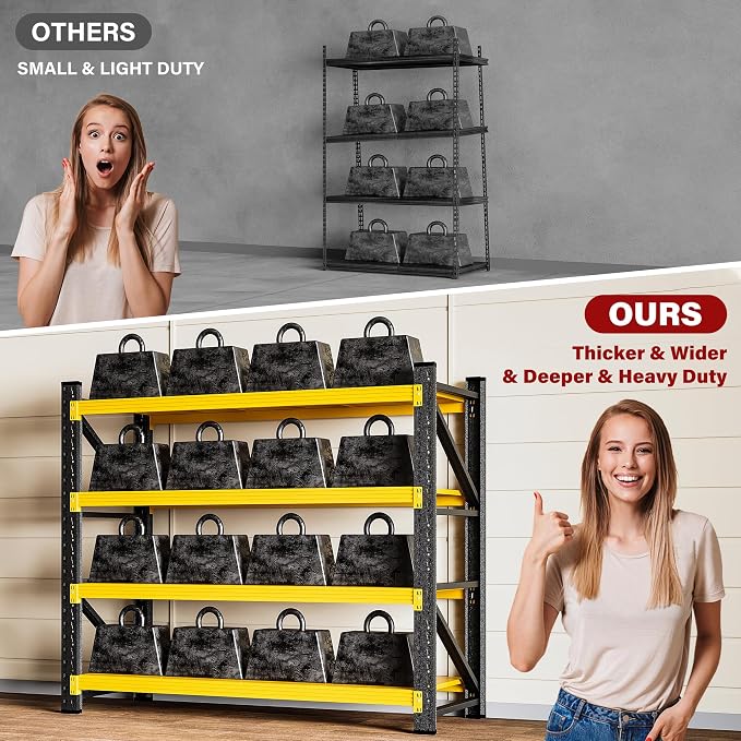 48" Wide Heavy Duty Garage Shelving Units,3000LBS Deep Storage Shelves,Yellow Metal Garage Shelves,Large Storage Rack,Steel Shelf,Industrial Shelving for Shop,Warehouse,Basement,48" W x 24" D x 70" H