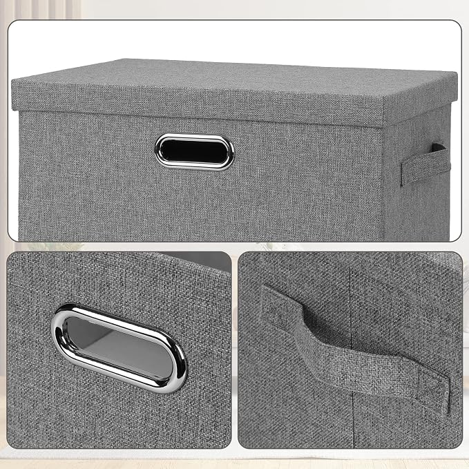 Graciadeco Large 17" 36 Quart Collapsible Stackable Storage Bins with Lids, 3 Packs Grey Linen Fabric Closet Boxes with Lids, Storage Cube Baskets Container Organizers for Bedroom Office(17 x12 x11) | 36 Quart 3 Pack Gray1 Collapsible Stackable Linen F...
