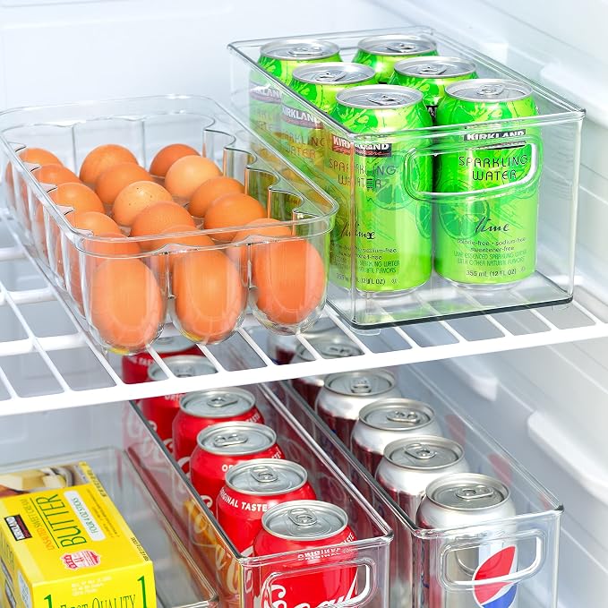 Youngever 2 Pack Stackable Plastic Storage Organizer Container Bin, Stackable Storage Bins with Handler for Refrigerator, Pantry (10" x 6" x 5")