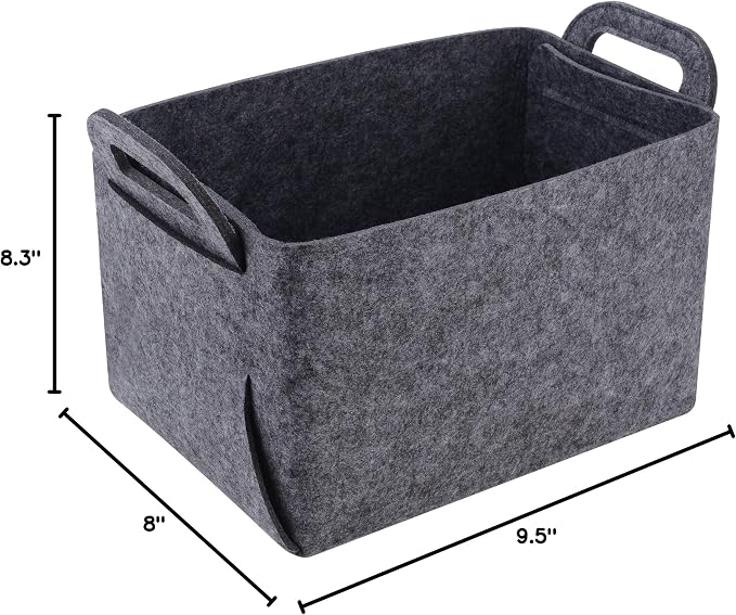 Minoisome Storage Basket Felt Storage Bin Collapsible& Convenient Box Organizer with Carry Handles for Office Bedroom Closet Babies Nursery Toys Laundry (Grey, 13.8inch(L)×9.5inch(W)×8.3inch(H))