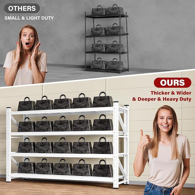 71.3" Wide Heavy Duty Garage Shelving Units,5000LBS Deep Storage Shelves,White Metal Garage Shelves,Steel Shelf,Large Storage Rack,Industrial Shelving for Shop,Warehouse,Basement,71.3"W x 24"D x 70"H
