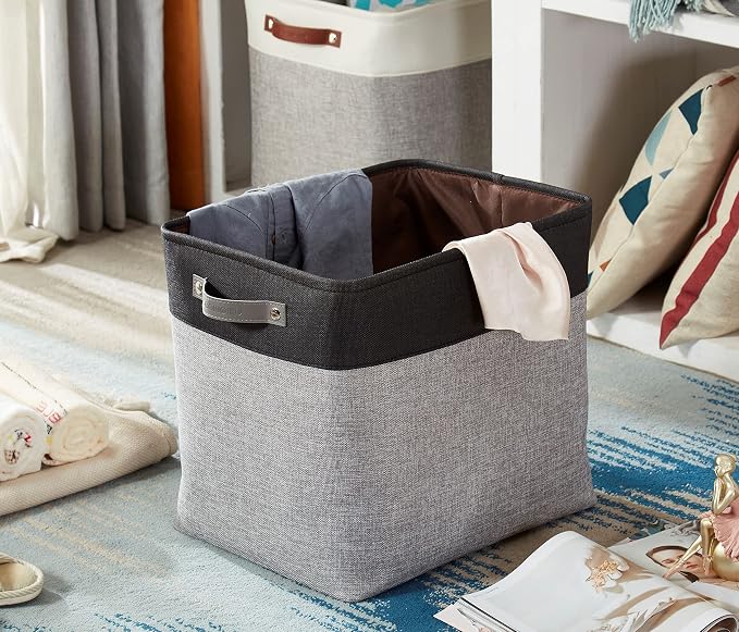 DECOMOMO Extra Large Storage Baskets, 54.5L Fabric Storage Bins 3 Pack | XXXL Storage Baskets for Shelves, Linen Closet Organizers (Grey & Black, 17" x 13" x 15")