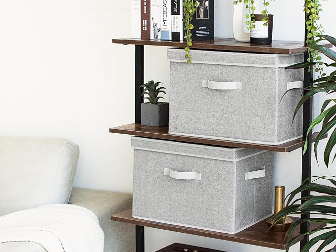 StorageWorks Fabric Storage Bins with Lid, Decorative Storage Boxes for Shelves, Stackable Closet Organizer Basket with Handles, Jumbo, Gray, 2-Pack | Flip-Top Lid, 3 Handles, Collapsible, Stackable, for Clothes Blankets, Multi-Purpose, Jumbo, Gray, 2-...