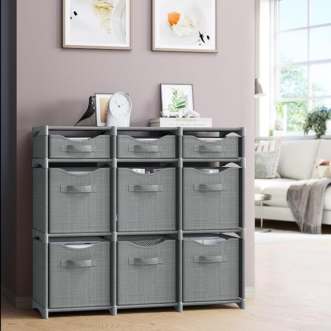 Cube Storage Organizer with Storage Bins Included - The Perfect Closet Organizers and Storage Solution. Includes 9 Storage Cubes, Great For Toy Storage, Closet Storage, Clothes Storage (Grey)