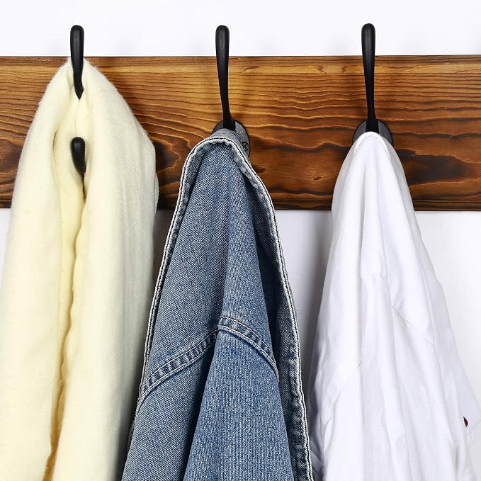 Wall Mounted Coat Rack: 38-1/4" Long, Patented, Heavy-Duty, 10-Double-Hooks Wooden Hanger Rail for Winter Coats, Hat, Jacket, Clothing - Natural & Black
