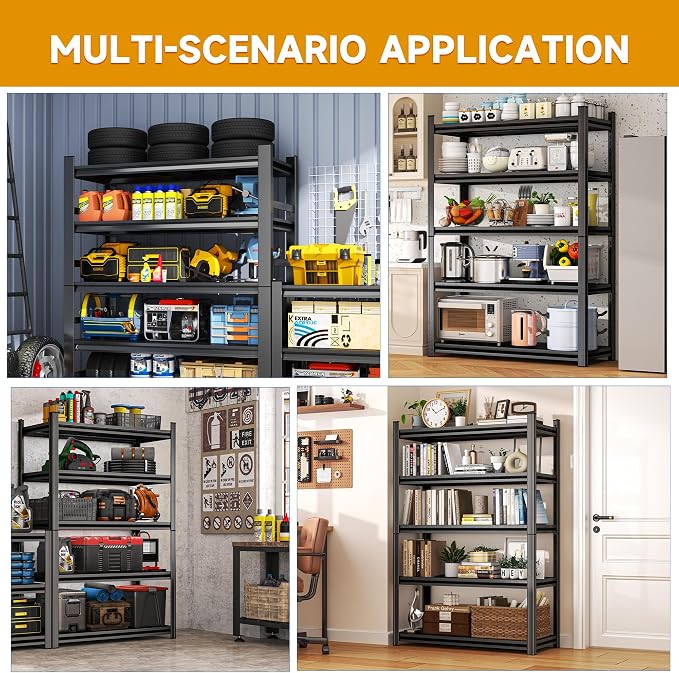 Garage Shelving,2-in-1 Adjustable Storage Shelves with Guard | 3300LBS Capacity Heavy Duty Shelving,Metal Shelf Reinforced Double-Layer Columns for Garage Basement Kitchen Black
