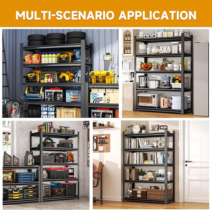 Garage Shelving,2-in-1 Adjustable Storage Shelves with Guard | 3300LBS Capacity Heavy Duty Shelving,Metal Shelf Reinforced Double-Layer Columns for Garage Basement Kitchen Black