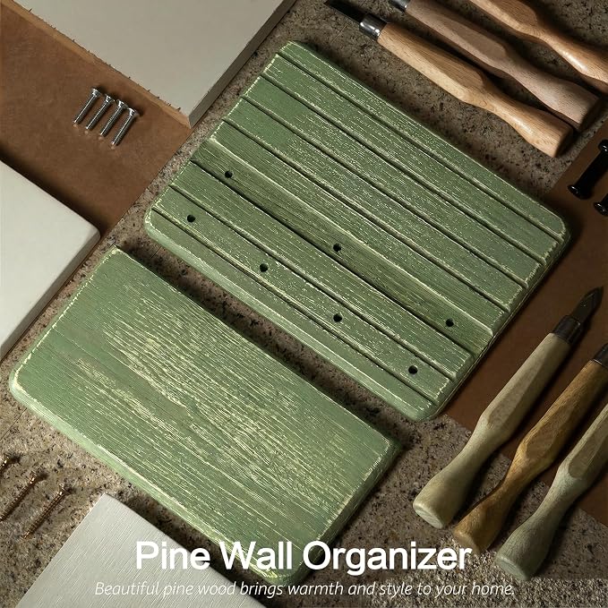 Rebee Vision Small Key Holder Wall Mount with Shelf for Room Decor, Green | Pine Wood, 4 Key Hooks, Key Holder for Wall, Wooden Shelf, Room Decor Accent, Versatile Storage for Any Room