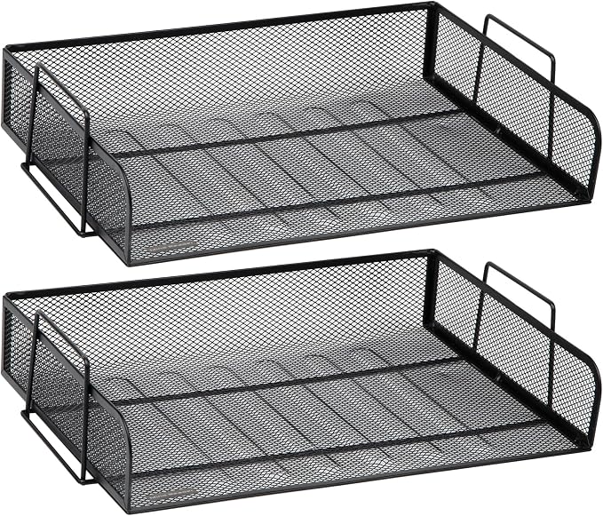 Mind Reader Stackable Paper Tray, Desktop Organizer, File Storage, Office, Metal Mesh, 2 Pcs., Black