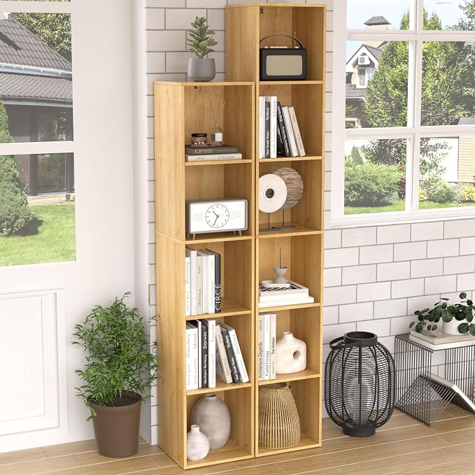 Cube Shelf Organizer, 6 Cube Oak Open Shelf, Freestanding 6-Tier Low Bookcase, DVD Shelf & Lego Display for Living Room, Bedroom, Home Office, Decor & Storage