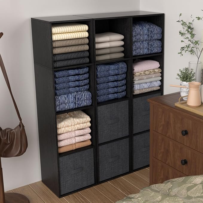 4 Cube Storage Organizer, 4 Tier Cube Low Bookcase Freestanding Storage Display Organizer, Four-Cubes Open Shelf Bookshelf for Home Office (Black, 4-Cube)