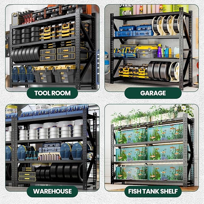 Heavy Duty Garage Storage Shelves 8000LBS Capacity, 79" Wide Metal Shelving Unit, 4-Tier Adjustable Industrial Shelving for Warehouse Basement Shop, 79" W x 24" D x 75" H