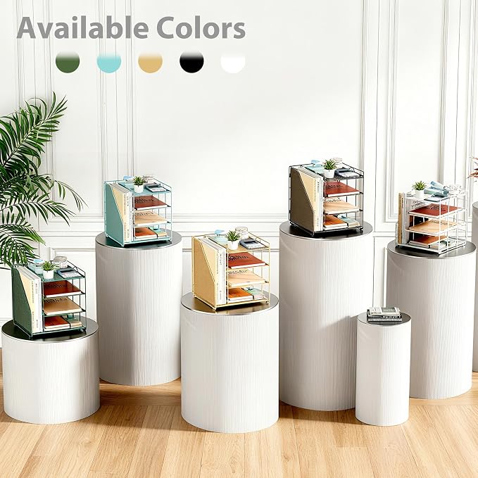 Gold Desk Organizer, 4-Tier Metal Paper Organizer for Desk with Vertical File Holder, Office Accessories and Desktop Storage for Office Supplies (Gold)