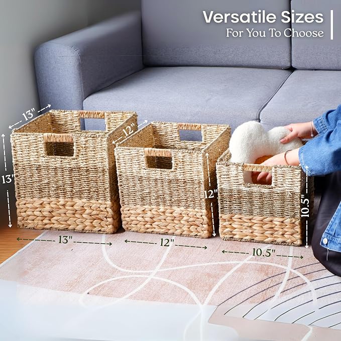 CHI AN HOME 13x13 Wicker Storage Cubes, 13x13x13 Storage Cube Bins Set 4