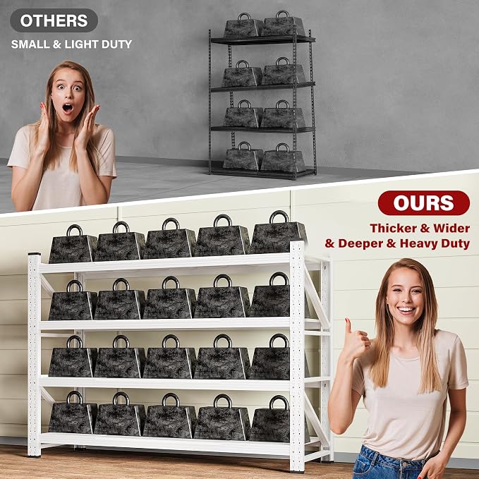 SISESOL 5000LBS Heavy Duty Garage Shelving Units,60" Wide & Deep Storage Shelves,White Metal Garage Shelves,Large Storage Rack,Steel Shelf,Industrial Shelving for Shop,Warehouse,60" W x 24" D x 70" H