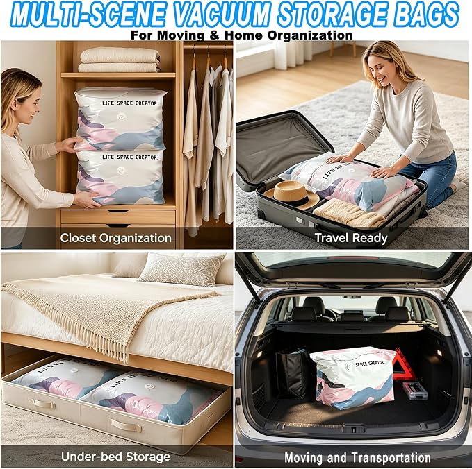 No Pump Vacuum Storage Bags, 3D Space Saver Compression Bags with Valve | Reusable Airtight Vacuum Seal Bags for Clothing, Blankets, Pillows & Bedding, 31.5×39.4in, 2 Pack