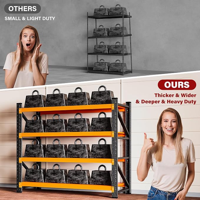 48" Wide Heavy Duty Garage Shelving Units,3000LBS Deep Storage Shelves,Orange Metal Garage Shelves,Large Storage Rack,Steel Shelf,Industrial Shelving for Shop,Warehouse,Basement,48" W x 24" D x 70" H