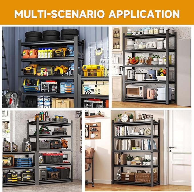 Garage Shelving,2-in-1 Adjustable Storage Shelves with Guard | 3300LBS Capacity Heavy Duty Shelving,Metal Shelf Reinforced Double-Layer Columns for Garage Basement Kitchen Black