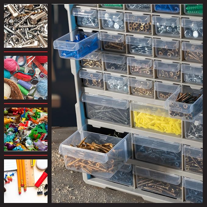 Stalwart 39-Drawer Plastic Small Parts Organizer, Black | Desktop, Tabletop, or Wall Storage Drawers for Organizing Hardware, Crafting Supplies, Garage, or Classroom