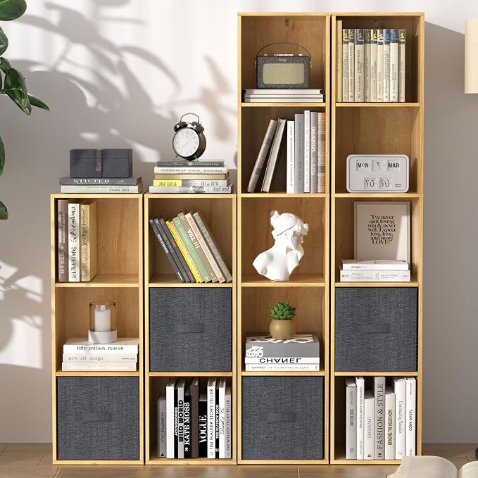 3 Cube Storage Organizer,Cube Shelf,3 Tier Cube Low Bookcase Freestanding Storage Display Organizer, Three-Cubes Open Shelf Bookshelf for Home Office (Oak, 3-Cube)
