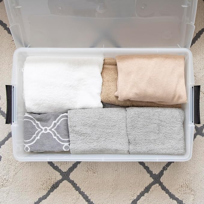 IRIS USA 3-Pack, 40 Qt. Under Bed Storage Bin with Lids, Black/Clear | Store seasonal clothing, shoes, blankets, linens and household essentials neatly under beds to maximize storage space