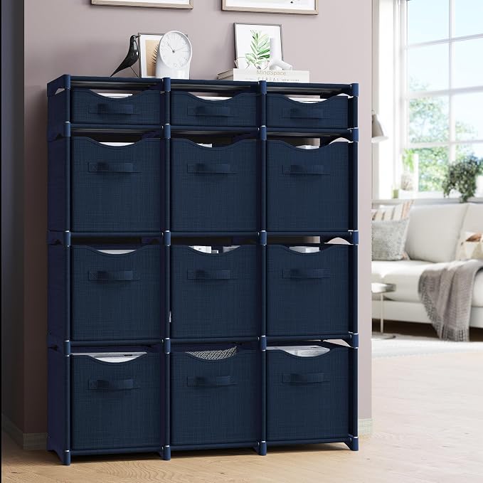 Cube Storage Organizer with Storage Bins Included - The Perfect Closet Organizers and Storage Solution. Includes 12 Storage Cubes, Great For Toy Storage, Closet Storage, Clothes Storage (Navy)