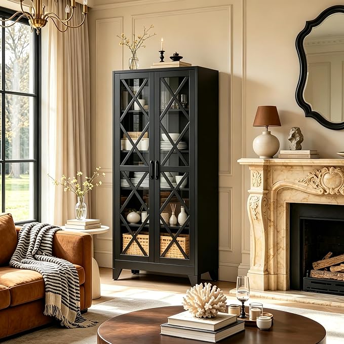 71"H Black Pantry Kitchen Cabinet with Doors,Black Storage Cabinets,Freestanding Pantry Cabinet,Farmhouse Food Storage Cabinets,Tall and Large Pantry Cabinets for Kitchen, Dining Room, Living Room