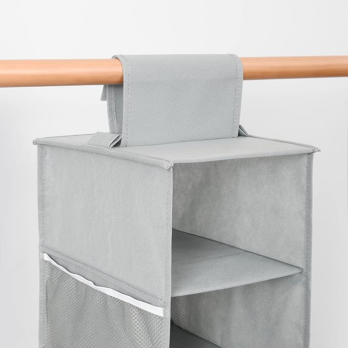 Berdeng Hanging Shoe Organizer for Closet with Side Mesh Pockets,Hat Racks for Baseball Caps,Shoe and Hat Holder & Storage,8-Shelf,Gray,2 Pack