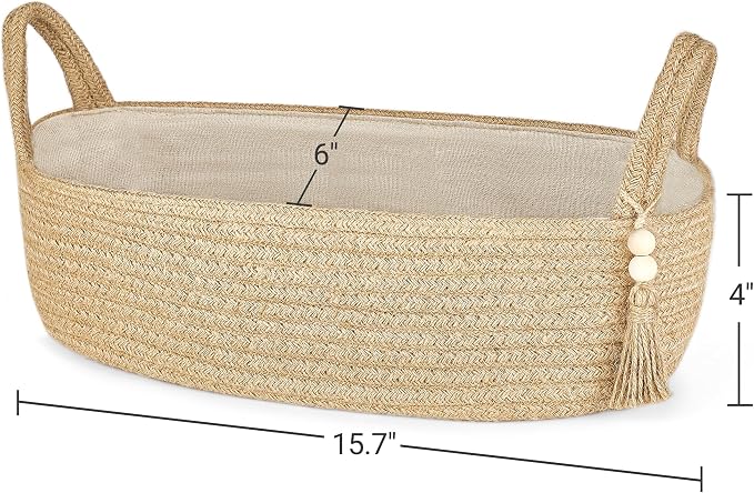 Mkono Toilet Paper Basket, Boho Bathroom Decor, Small Storage Organizer | Brown, 15.7"L x 6"W, Back of Toilet Basket, Decorative Woven Tray with Handles, Space-Saving, Living Room Bedroom, 1 Pack