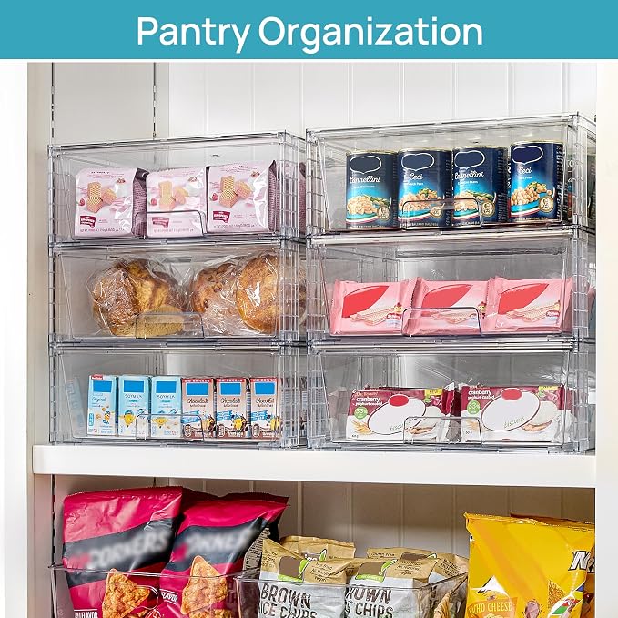 Vtopmart 3 Pack Large Clear Stackable Storage Drawers | Easily Assemble Bathroom Closet Undersink Organizers,Plastic Bins for Cabinet,Kitchen Pantry,Medicine Organization