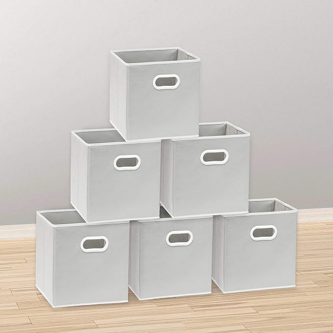 Simple Houseware 11-Inch Foldable Cube Storage Bins with Handles, Gray | 6-Pack Lightweight & Durable Structure Fabric Cubes Organizer for Closet or Shelves