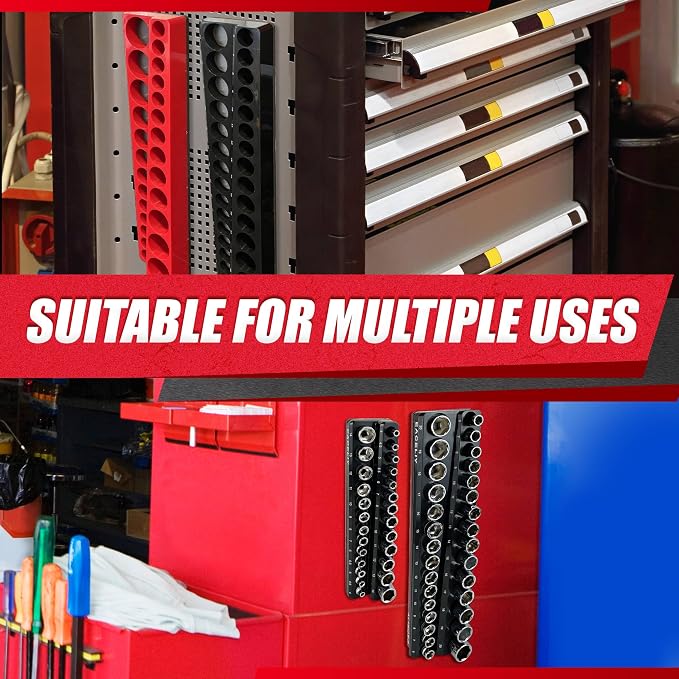 Magnetic Socket Organizer Set, 1/2", 1/4" and 3/8" SAE & Metric Deep & Shallow Tools Tray Holder Kit, holds 199pcs Sockets (sockets not included) (8PC 1/2&3/8&1/4) 丨8PCS