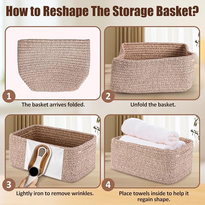 5-Pack Small Woven Rope Storage Baskets, 2 Sizes Organizer Bins | Fabric Cube Boxes and Rectangular Shallow Bins for Closet, Shelf, Bookshelf, Nursery, Changing Table, Bathroom, Toys & Home