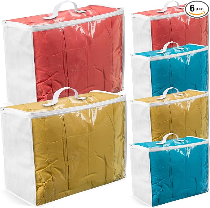 VitalUp Clear Moving Bag (6-Pack) 18x15x9 - Zipper, Blankets, Breathable | Breathable Non-Woven Sides, Foldable, Comforters, Bedding, Clothes, Sweaters, College, Dorm, Packing