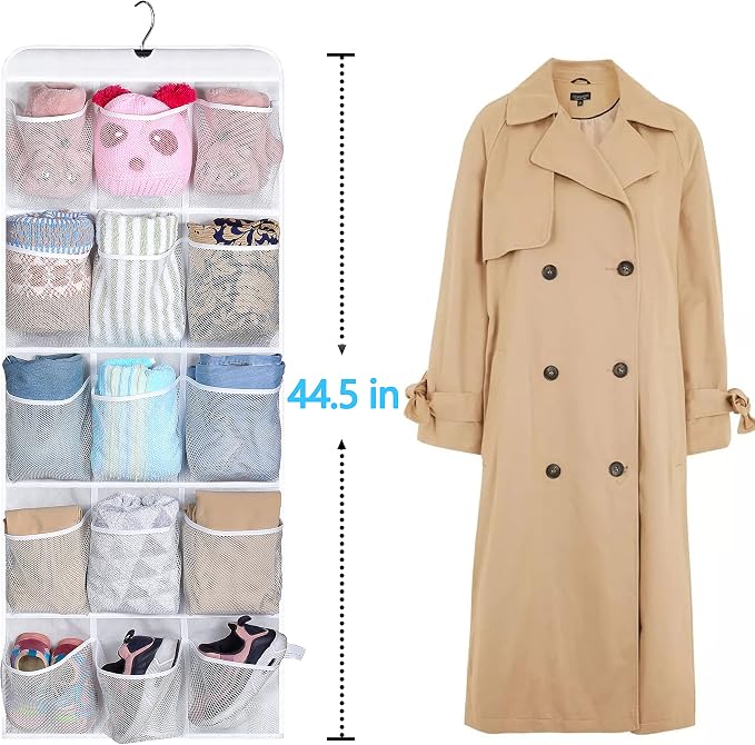 MISSLO 30 Large Pockets Dual Sided Hanging Baby Shoe Organizer for Closet with Rotating Hanger Hanging Shoe Shelves, White