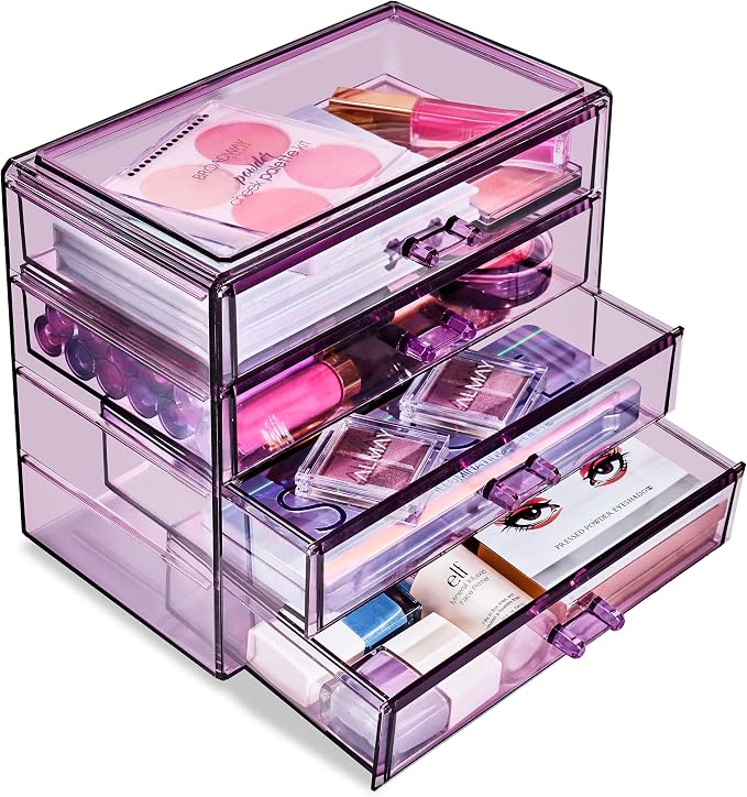 Sorbus Makeup Organizer - 4 Drawer Acrylic Make Up Organizers and Storage for Cosmetics, Jewelry, Beauty Supplies, Clear Makeup Organizer for Vanity, Girl's Room, College Dorm, Counter, Bathroom Sink