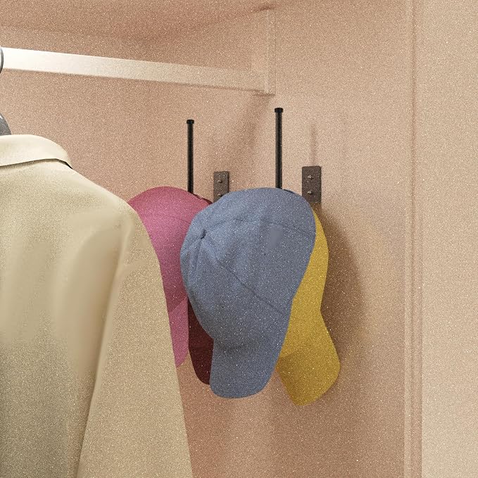 Durmmur Stainless Steel Hat Organizer, Hat Rack for Wall,Each Holds 15 Hats | 2P Strong Adhesive/Wall Drilled Hat Holder, Hat Hooks, Hat Hanger Baseball Cap Organizer for Door,Bedroom,Closet(Black 6 in)