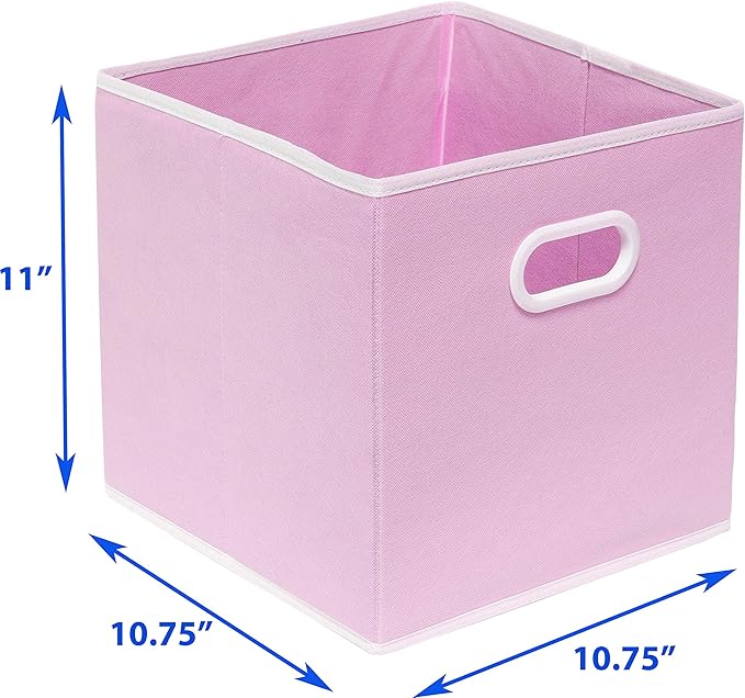 Simple Houseware 11-Inch Foldable Cube Storage Bins with Handles, Pink | 6-Pack Lightweight & Durable Structure Fabric Cubes Organizer for Closet or Shelves