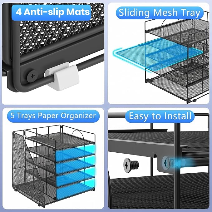 OPNICE 5-Tier Desktop File Paper Organizer, Desk Organizers and Accessories, Office Desk Accessories & Workspace Organizers for Home Office Supplies, Black
