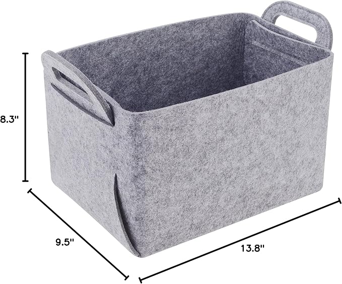 Storage Basket Felt Storage Bin Collapsible& Convenient Box Organizer with Carry Handles for Office Bedroom Closet Babies Nursery Toys Laundry (Light grey, 13.8inch(L)×9.5inch(W)×8.3inch(H))